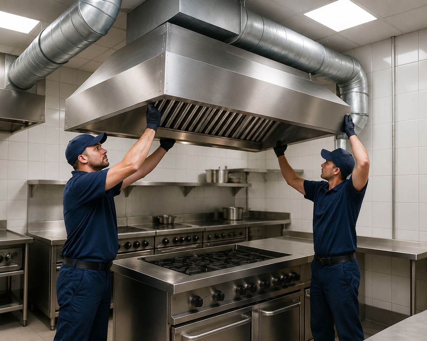 Commercial kitchen exhaust hood installation